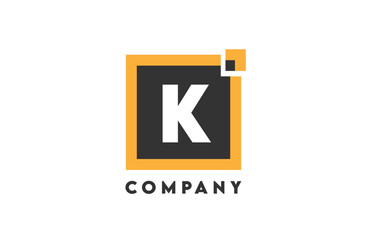yellow black square K corporate letter alphabet logo icon design suitable for a business or company