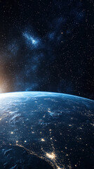 Stunning View of Earth from Space with City Lights and Starry Sky