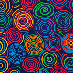  A vibrant pattern of concentric circles with neon highlights. 