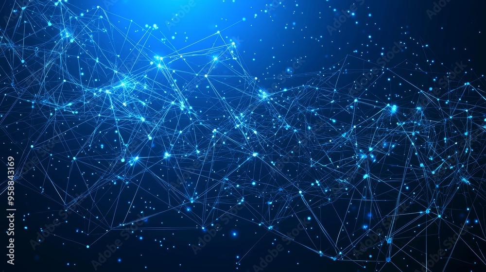 Aufkleber An abstract geometric background with connected lines and dots, representing social networks, global network connections, and digital communication technology.