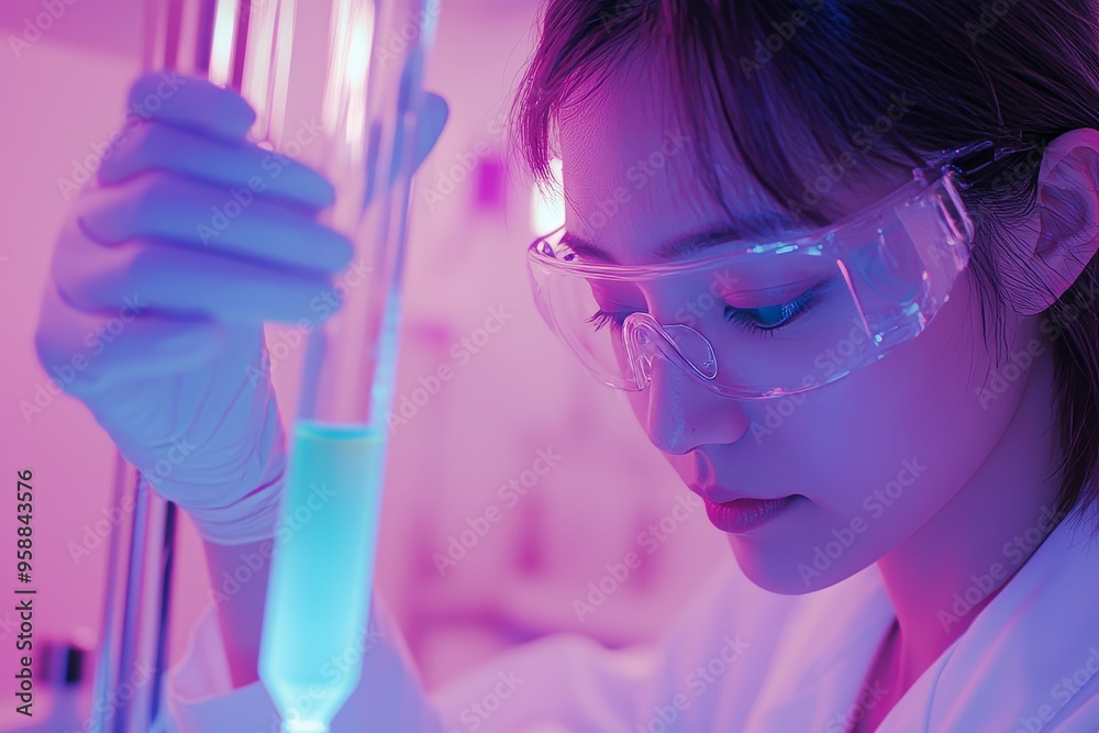 Leinwandbilder chemist is analyzing chemical liquids in science experiments glassware containing chemical liquids i