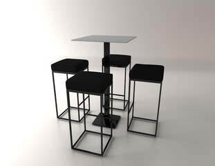 Event bistro stool and table isolated. Cafe log table objects. 