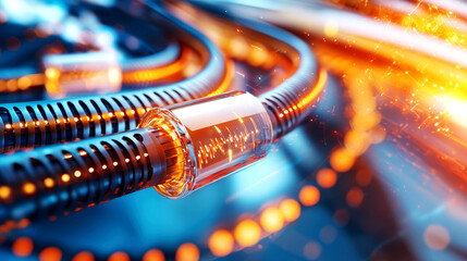 Illustration of fiber optic cables minimizing latency in data transfer, fiber optic latency, speed and ultra-low latency communication