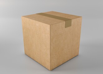 Close up of a cardboard box on white background. Cargo box mockup. 