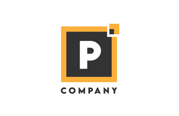 yellow black square P corporate letter alphabet logo icon design suitable for a business or company