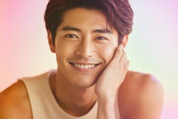 頬に手をあてる日本人男性（婚活・マッチングアプリ・ボーイズラブ・BL・韓流・アイドル）