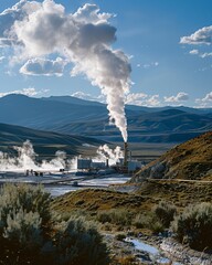 Fototapeta premium Geothermal power plant in mountains