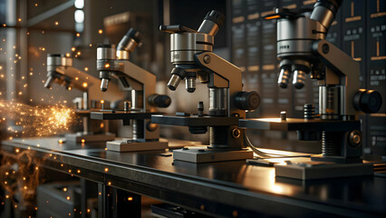 Futuristic AI Powered Research Lab with Holographic Displays - Innovation and Precision in High-Tech Environment, Concept for Photo Stock