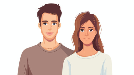 Young Modern Couple Man and Woman Vector Illustration