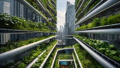 Urban farm of the future Vertical gardens and automation feeding the city sustainably.