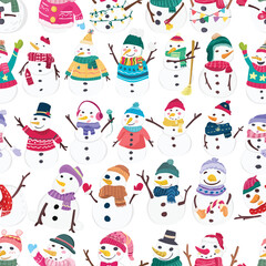 Snowman seamless pattern background.
