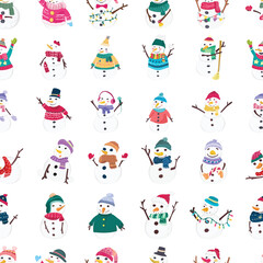 Snowman seamless pattern background.
