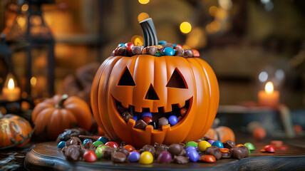 halloween candy in pumpkin