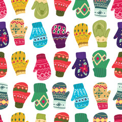 Christmas mitten seamless pattern background.
