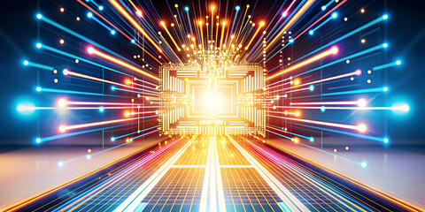 Fototapeta premium AI Powered Retail Transformation: Dynamic Light Patterns and Digital Textures Representing Cost-Efficient Solutions in Retail Technology - Abstract Digital Art Background for Conceptual Design