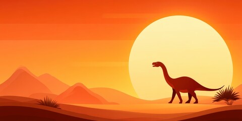 Walking through a desolate terrain at dusk, a sauropod dinosaur.