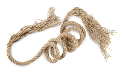 Hemp rope isolated on white, top view