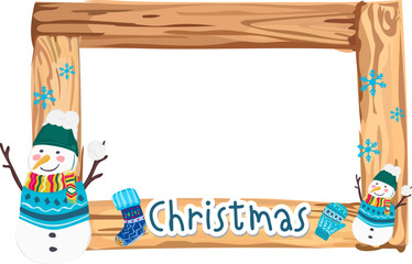 Christmas frame with cute snowman illustration on transparent background.
