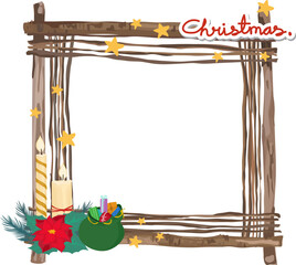 Christmas frame with candle illustration on transparent background.
