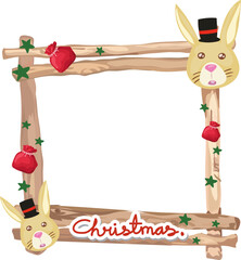Christmas frame with bunny illustration on transparent background.
