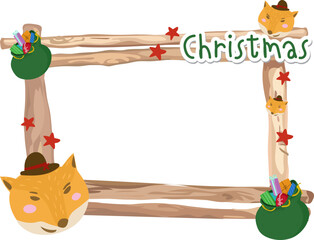 Christmas frame with fox illustration on transparent background.
