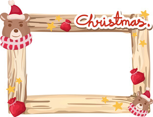 Christmas frame with bear illustration on transparent background.
