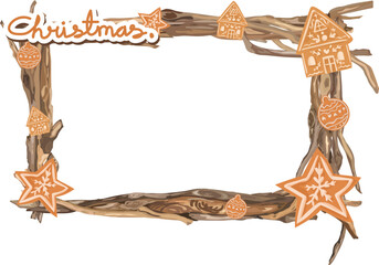 Christmas frame with biscuits illustration on transparent background.
