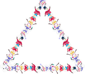 Christmas snowman triangular frame illustration on transparent background.
