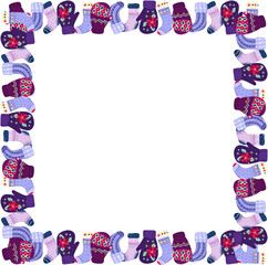 Christmas sock and mitten square frame illustration on transparent background.
