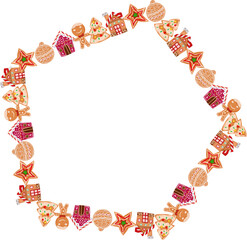 Christmas cookies pentagonal frame illustration on transparent background.
