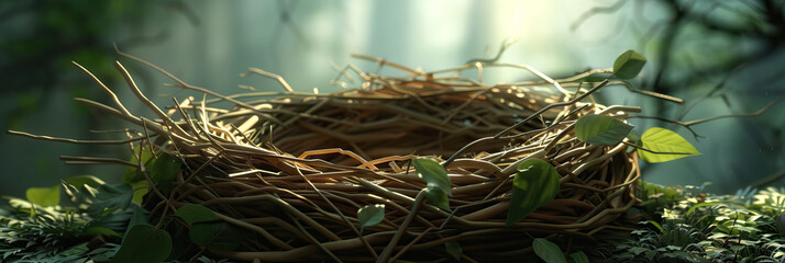 The Empty Nest Syndrome: An empty bird's nest, devoid of the warmth and comfort that once was, symbolizing the loss of loved ones.