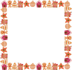 Christmas cookies square frame illustration on transparent background.
