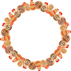 Christmas cookies circle frame illustration on transparent background.
