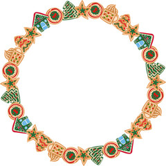 Christmas cookies circle frame illustration on transparent background.
