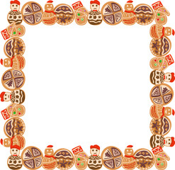 Christmas cookies square frame illustration on transparent background.
