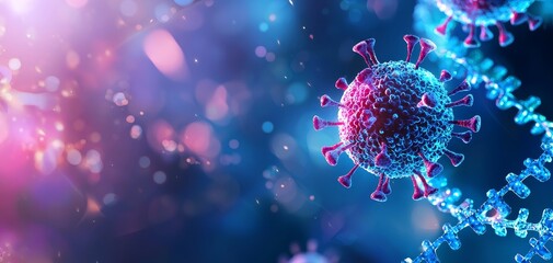Discovery of a virus interacting with a host cell membrane, detailed, vibrant, structure, microscopic study