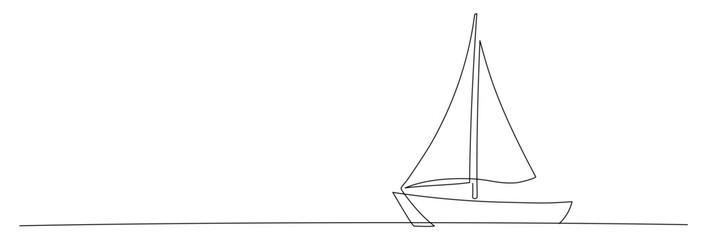 Yacht vector illustration in one continuous editable line drawing style. Editable stroke