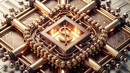 Advanced AI Quantum Computing Integration with Dollar Sign for Financial Cost Management - Abstract Vector Design on White Background | Photo Stock Concept