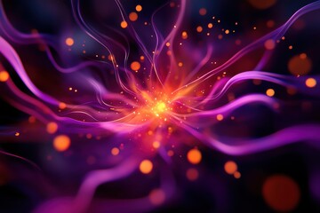 Fototapeta premium Dynamic abstract composition featuring vibrant bursts of energy in purple and orange tones, creating a captivating visual experience.