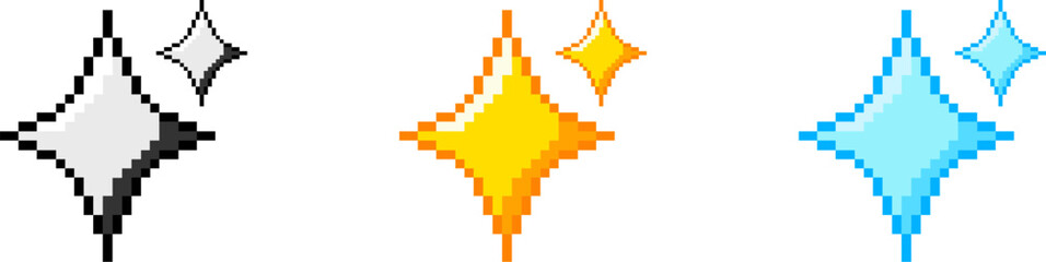 Fototapeta premium Pixel stars icon set. Pixel stars collection. Sparkling stars icon. Vector graphics 