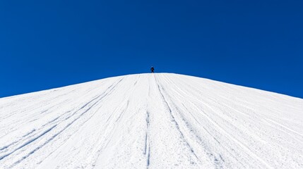 Skiers on a snowy mountain slope bright winter day clear blue sky fast and thrilling descent fresh snow under the skis white and blue palette