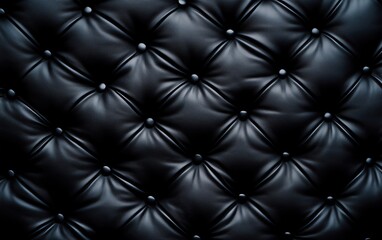 Fototapeta premium Elegant black leather upholstery with a tufted design, perfect for luxury interiors and modern furnishings.