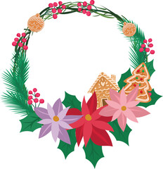 Beautiful christmas wreath illustration on transparent background.
