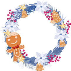 Purple christmas wreath illustration on transparent background.
