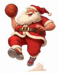 Joyful Santa Claus Playing Basketball Illustration