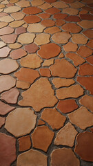 Textured stone flooring design featuring irregular shapes and warm earth tones in a residential setting