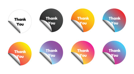 Elegant round tag design with 'Thank You' lettering in sleek black, white, and gradient hues