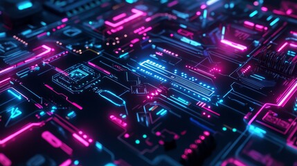 Obraz premium Abstract Futuristic Technology Background with Neon Lights