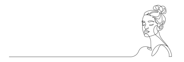 Woman Face vector illustration in one continuous editable line drawing style. Editable stroke