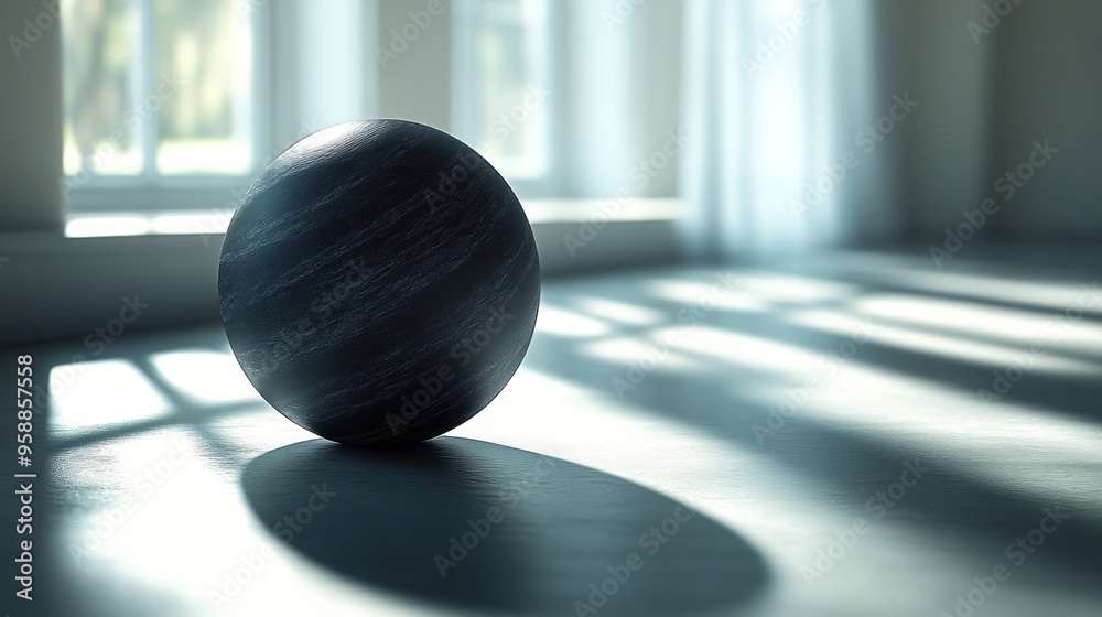 Poster Black Sphere In Sunlit Room